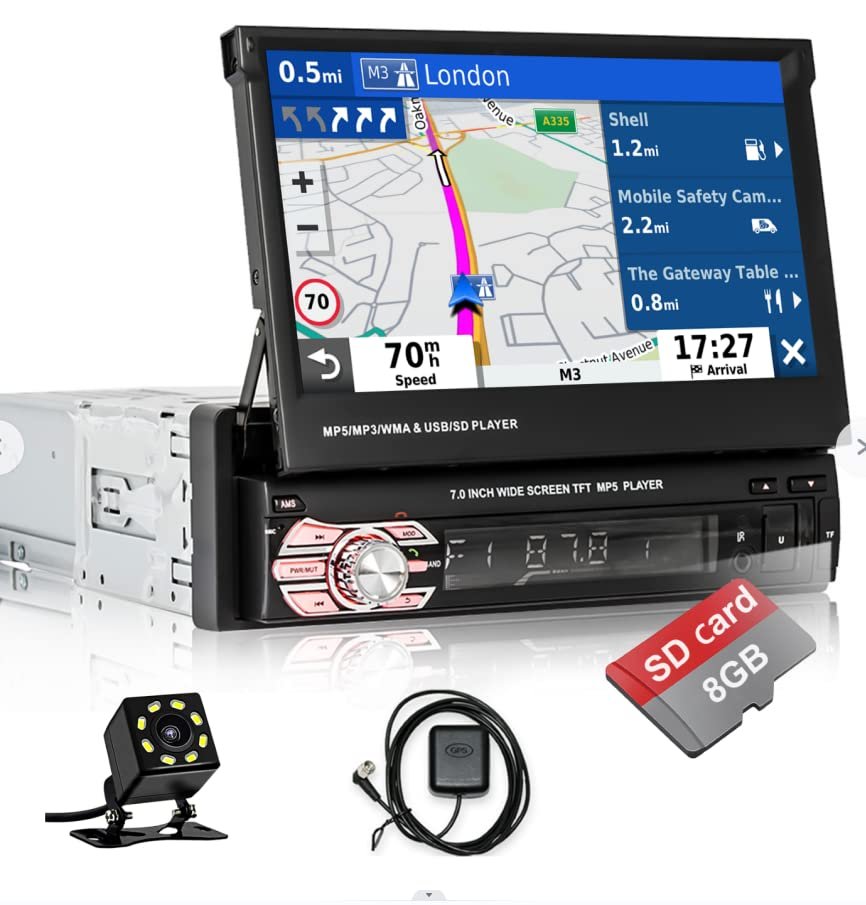 Hikity Radio de Coche 1 DIN Navegador GPS Autoradio Bluetooth Manos Libres 7 Pulgadas Pantalla Táctil Estéreo Coche 1 DIN con FM/Mirror...
