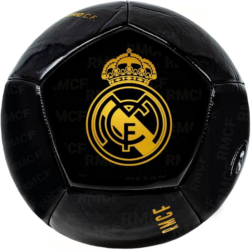 Real Madrid Balón Escudo Dorado Color Negro Brillo Talla 5 ...