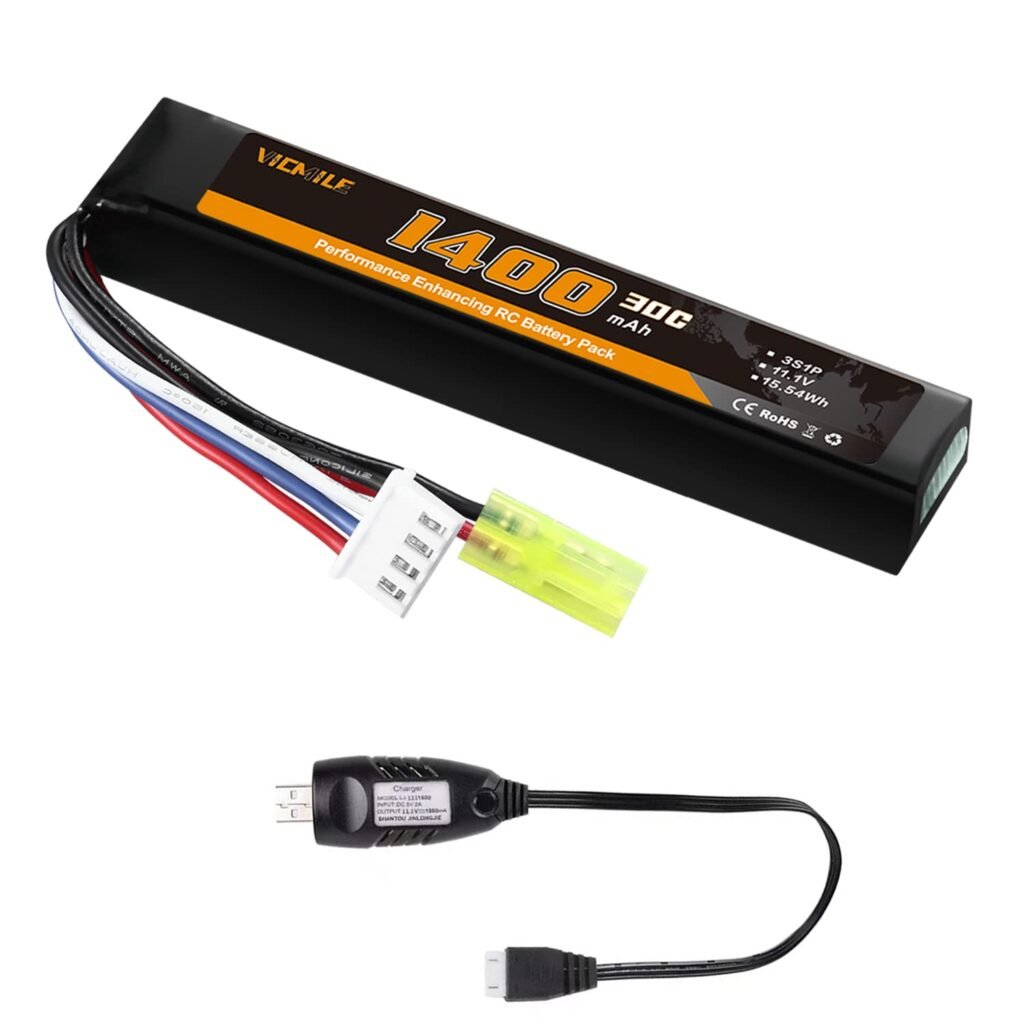 VICMILE Airsoft Batería 11.1V 1400mAh Lipo Batería con Tamiya Plug 30C Alta Tasa de Descarga Recargable 3S Lipo Batería para Airsoft Modelo Pistolas