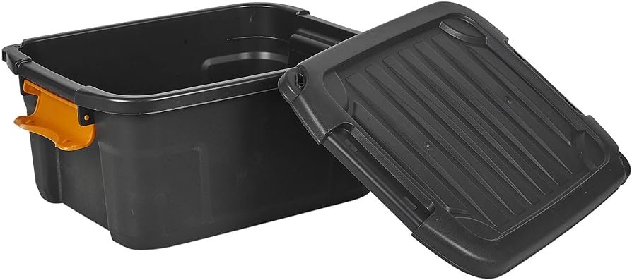 URBNLIVING Caja de almacenamiento grande de plástico negro con tapas de clip (5, 20 litros debajo de la cama)