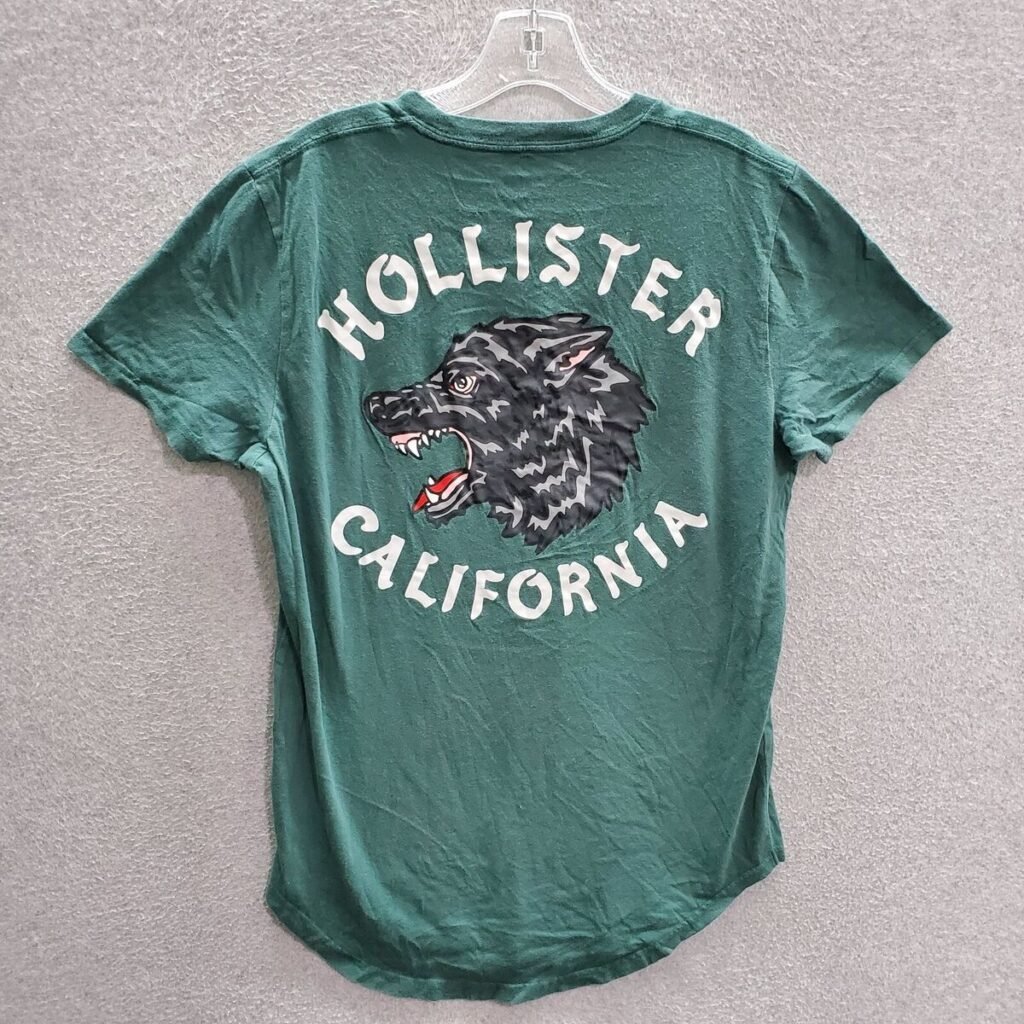 Camiseta Hollister Hombre Mediana Logotipo Verde Gráfico Wolf California Adulto