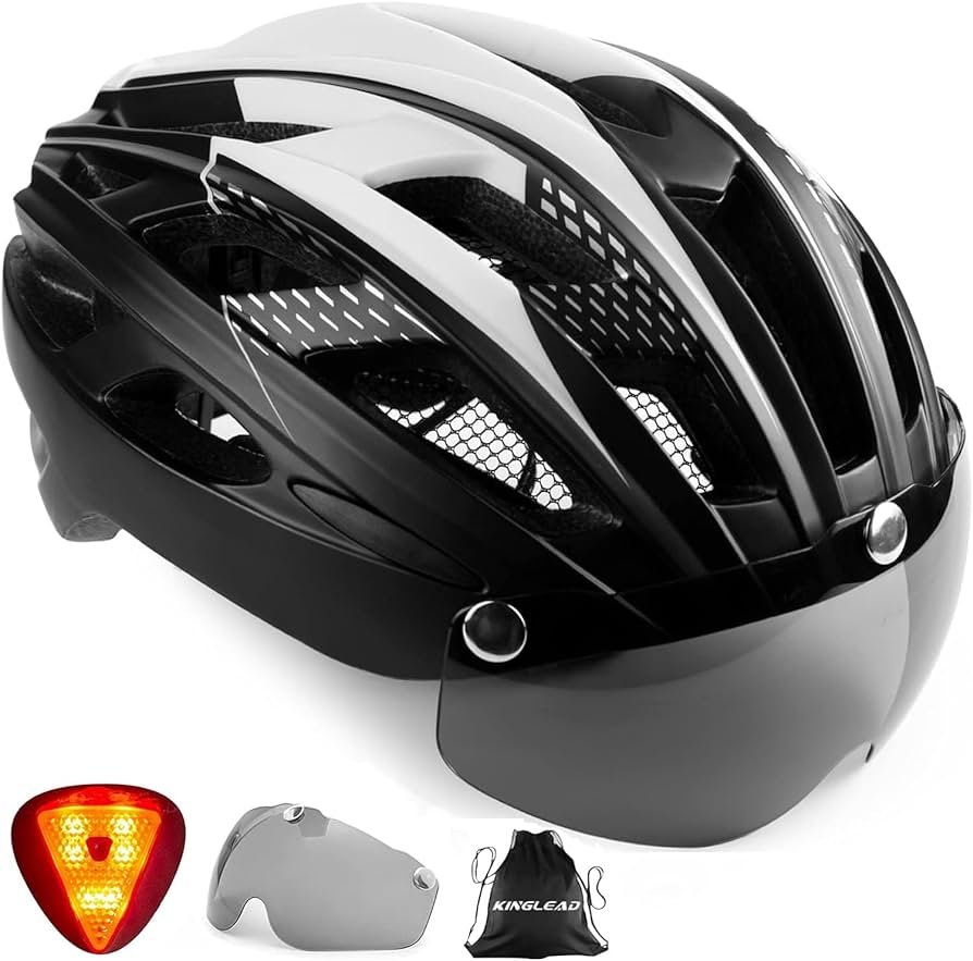 Casco Bicicleta Adulto con Visera Magnético KINGLEAD Casco MTB Bici con Luz Trasera Casco Ciclismo Hombre Extraíble Forro Cascos Bicicleta Montaña...