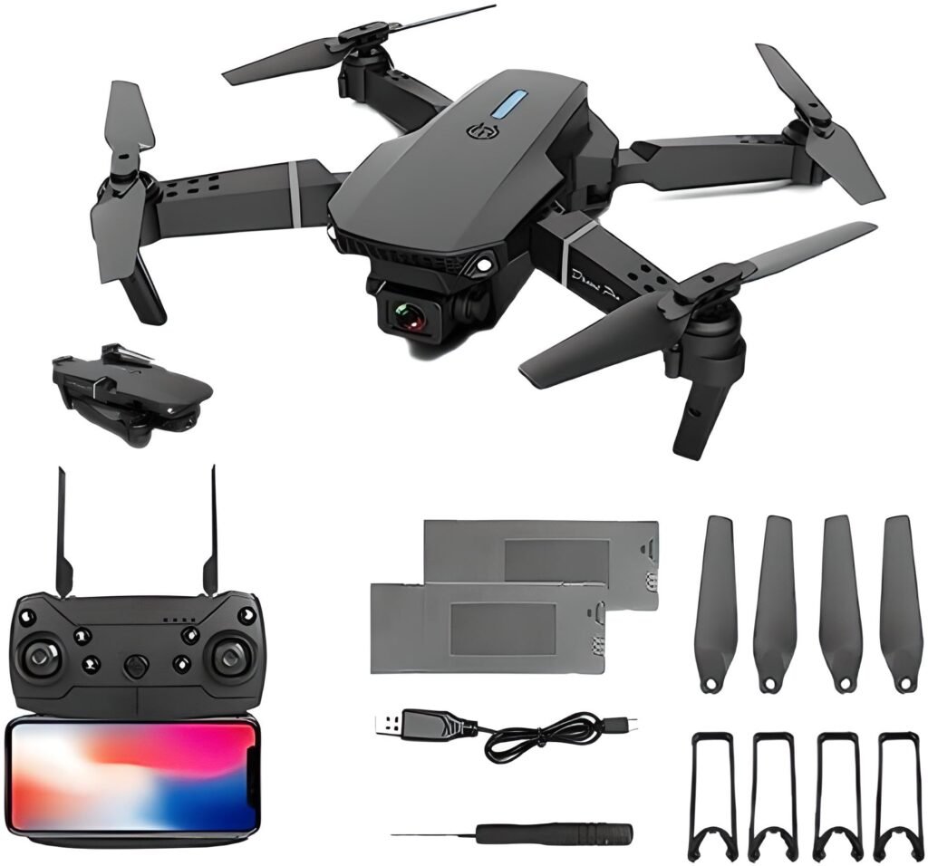 E88 Pro Drone con cámara 4K, WiFi FPV 1080P HD Dual Plegable RC Quadcopter Altitude Hold, modo sin cabeza, posicionamiento visual, control de...