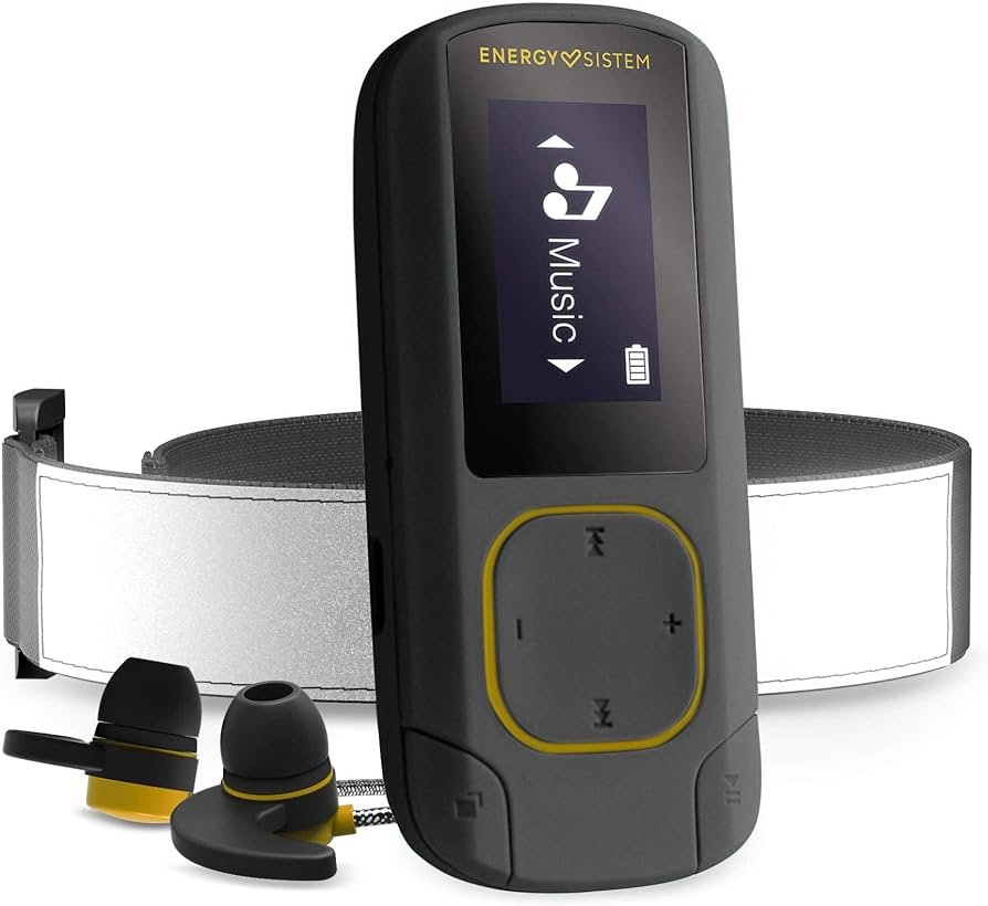 Energy Sistem MP3 Clip BT Sport Amber - Reproductor MP3 (16GB, Radio FM, Auriculares Deportivos, Brazalete, microSD)