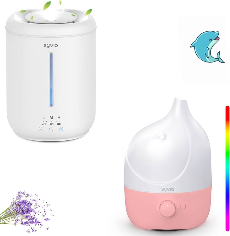 Syvio Humidificadores para dormitorio de bebé, humidificadores syvio de 2.8L de niebla fría y 1.8L de luz nocturna de 7 colores lindos humidificadores...