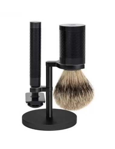 Set Afeitado Brocha Tejón Silverspitz y Maquinilla Clásica Rocca Negro MÜHLE