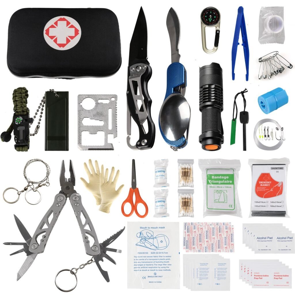 Lixada 141PCS Kit de Supervivencia Equipo de Emergencia Botiquín de Primeros Auxilios Equipo de Supervivencia al Aire Libre Suministros de Emergencia...