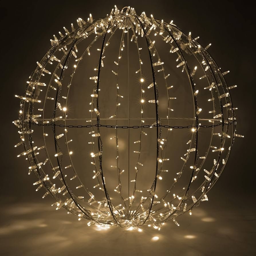 Bola de luz LED comercial grande de Navidad, esfera LED, decoración de luz de Navidad al aire libre, marco de metal plegable y plano (37 pulgadas,...