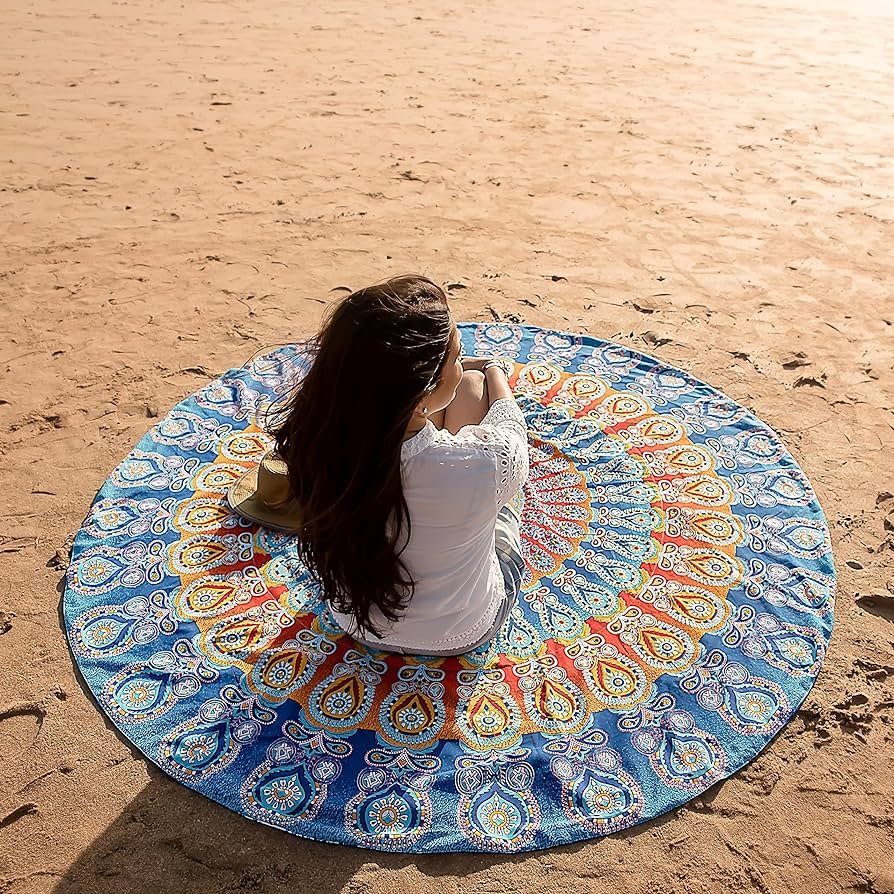 Folkulture Bondi - Manta redonda de playa o tapiz de mandala bohemio, tapete de yoga circular para meditación, mantel hippie, alfombra de mandala o...