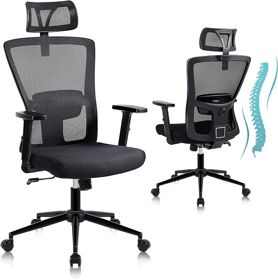 Youhauchair Silla Escritorio Ergonómico, con Reposacabezas y Reposabrazos Ajustables, Sillas con Soporte Lumbar para Despacho, Oficina.