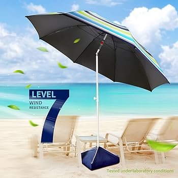 Fisqueen Sombrilla de playa grande de 8 pies, sombrilla portátil para exteriores con protección UV UPF50+, bolsa de arena, rejillas de ventilación,...